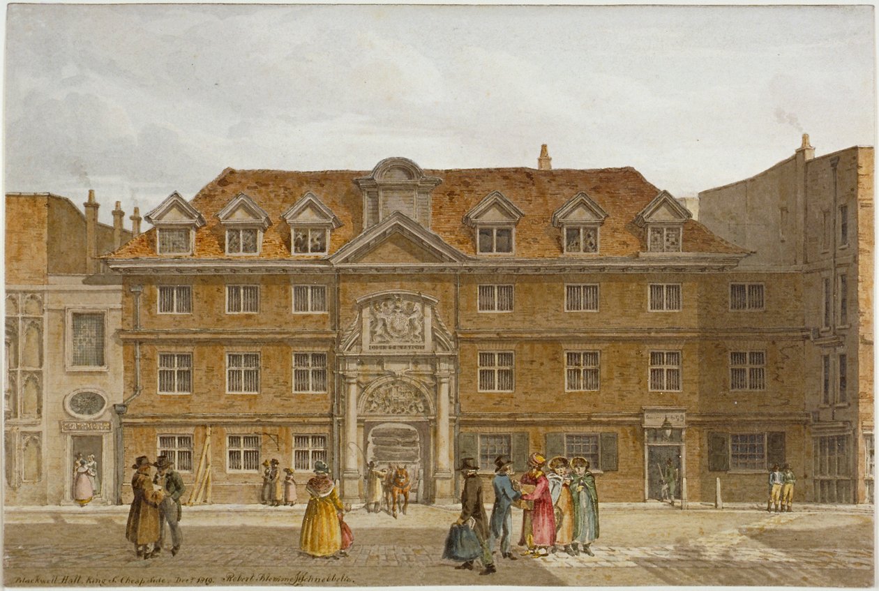 Widok Blackwell Hall na King Street, City of London, 1819. autorstwa Robert Blemmell Schnebbelie