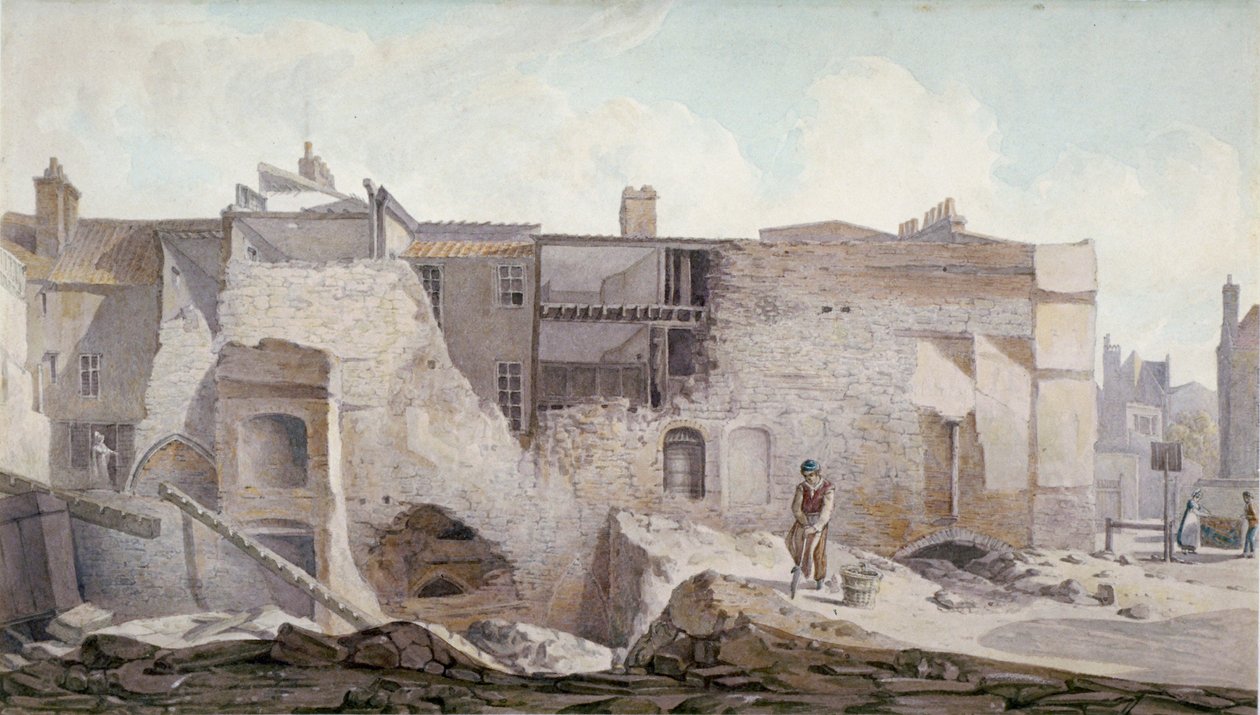Widok ruin części Zakonu Trójcy Świętej, Aldgate, City of London, 1824. autorstwa Robert Blemmell Schnebbelie