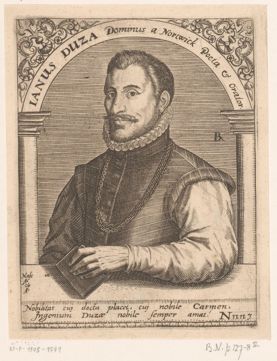 Portret Janusa Dousa .a Janus Duza Dominus poeta i orator z Nortwick. (tytuł na obiekcie) Seria portretów uczonych XV i XVI wieku (tytuł serii) autorstwa Robert Boissard