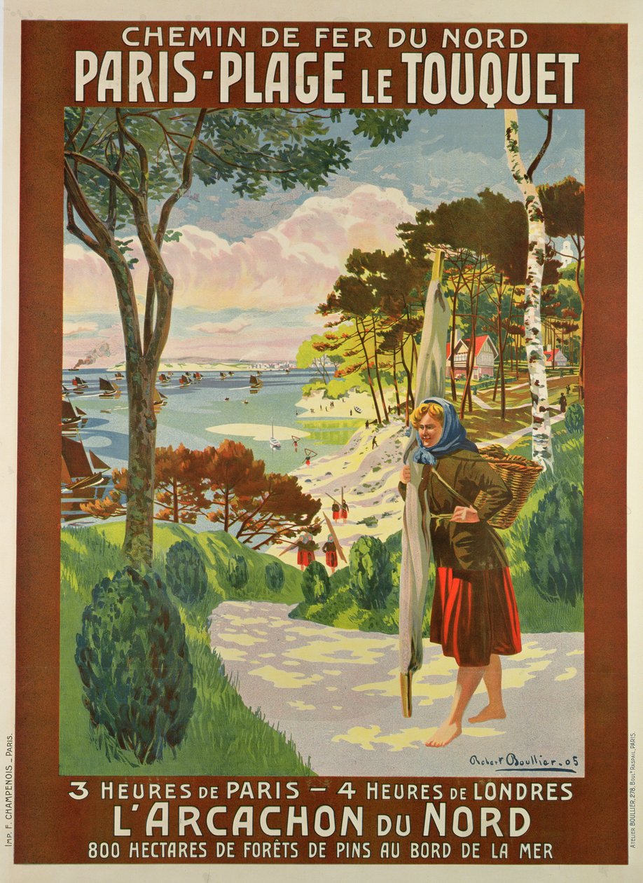 Plakat reklamujący Paris-Plage le Touquet, Pas de Calais, ok. 1910 (kolor lito) autorstwa Robert Boullier