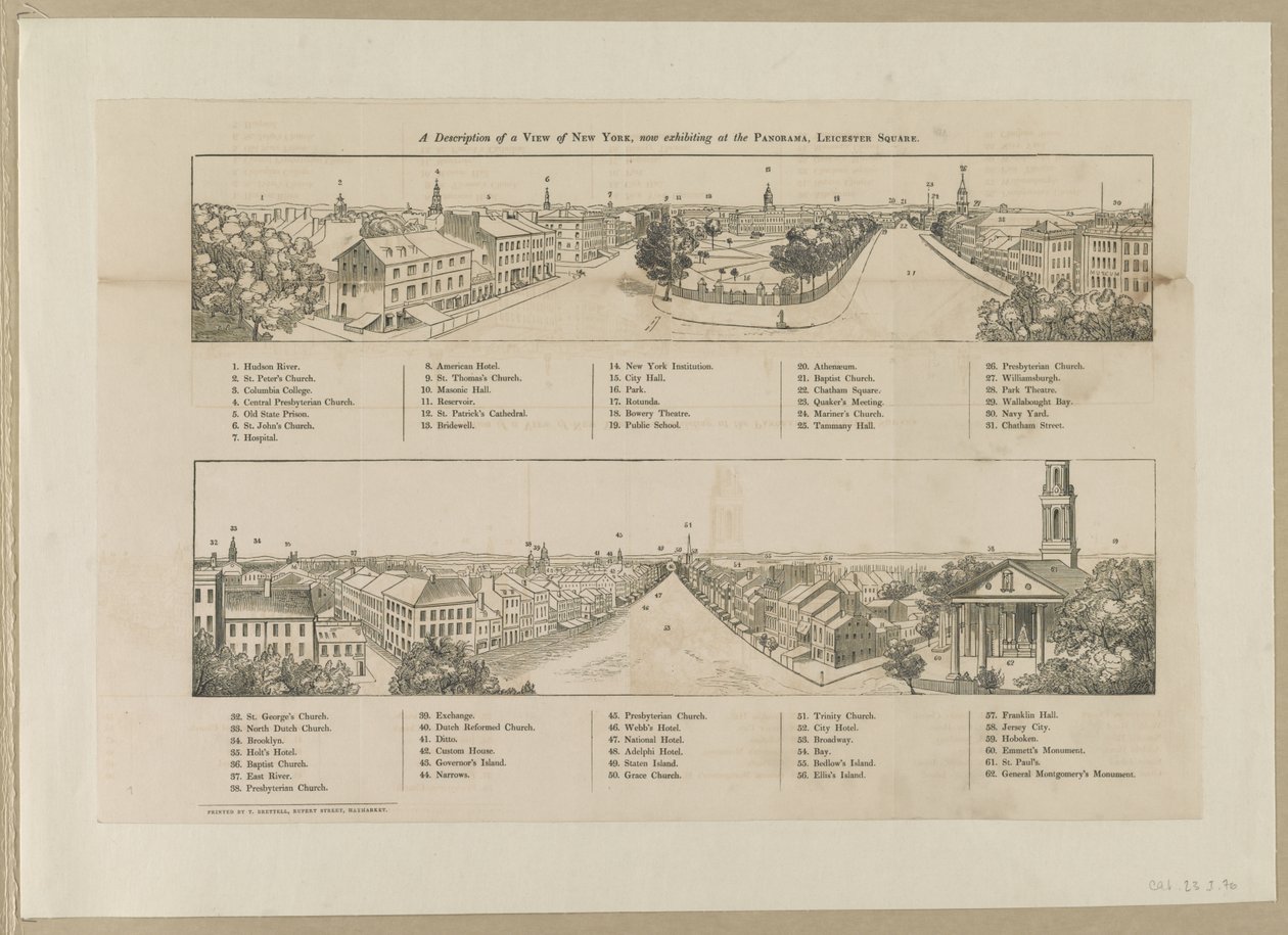 Opis widoku Nowego Jorku, obecnie wystawianego w Panorama, Leicester Square autorstwa Robert Burford