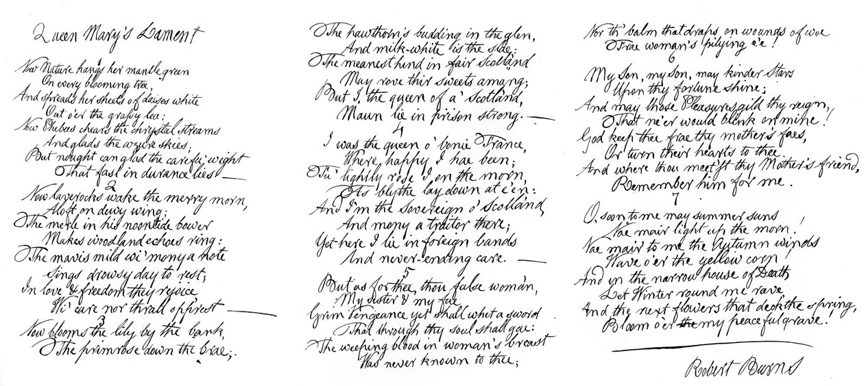 Queen Marys Lament, wiersz pismem Roberta Burnsa, koniec XVIII wieku, 1840 autorstwa Robert Burns