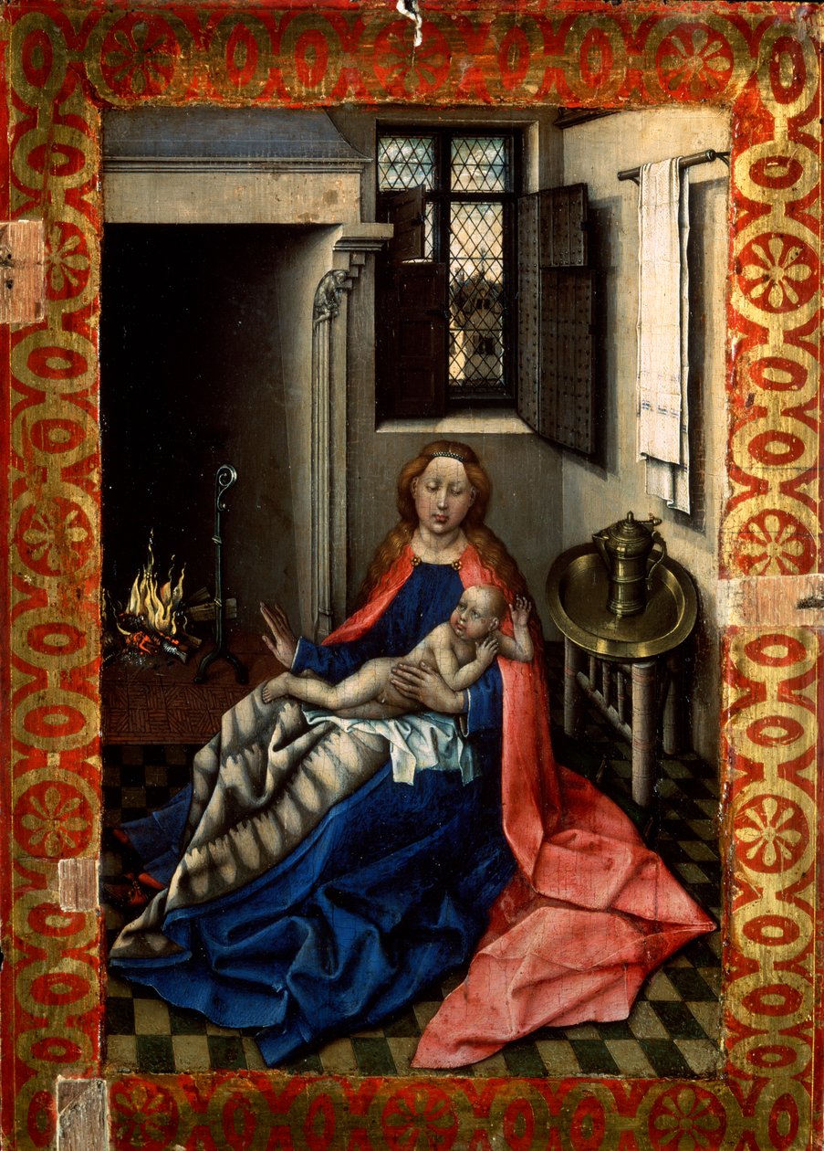 Madonna z Dzieciątkiem przed kominkiem, lata 30. XIV wieku. autorstwa Robert Campin