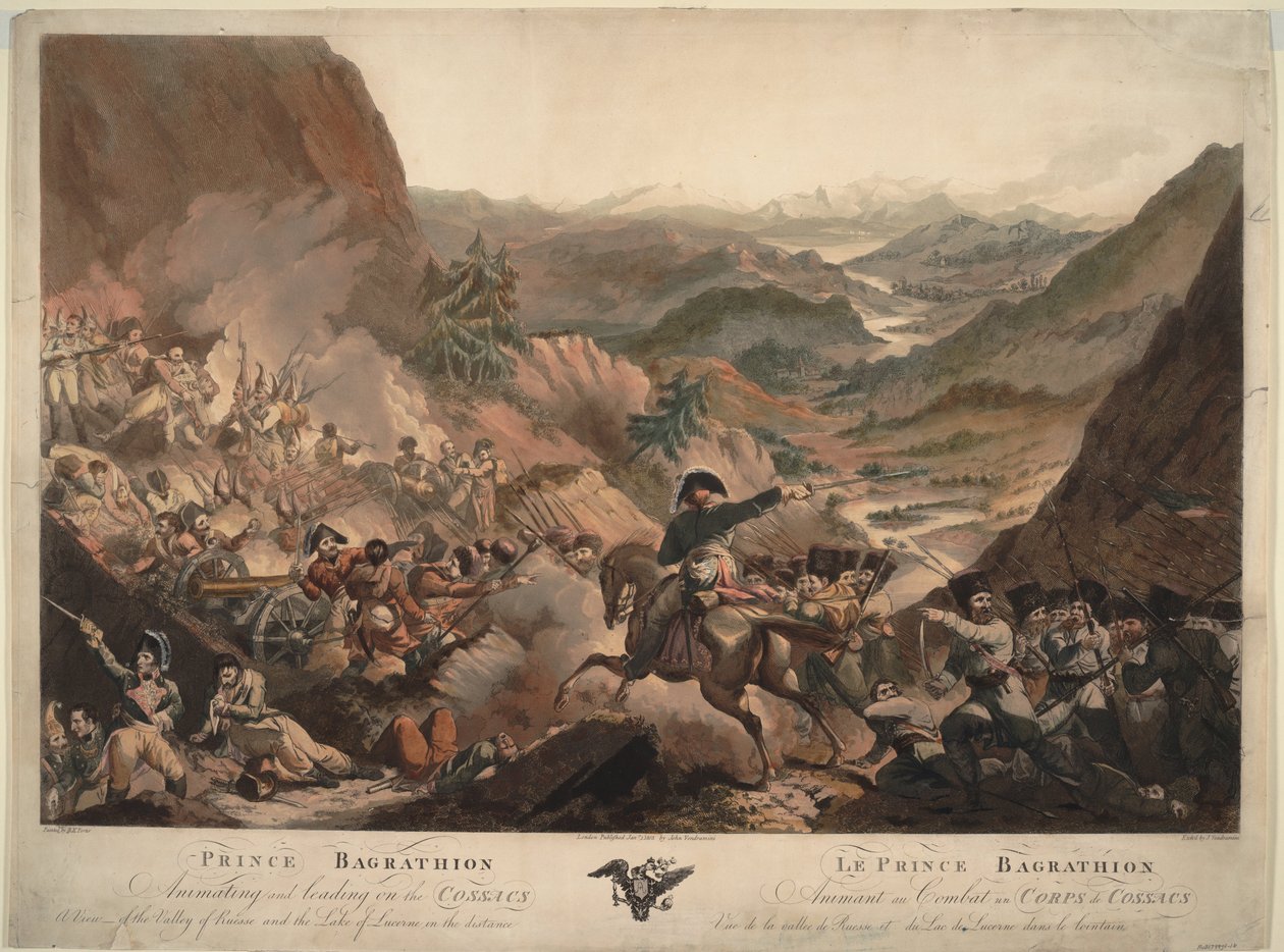 Książę Bagration prowadzi kozaków do ataku w Alpach, 1805 autorstwa Robert Carr Porter