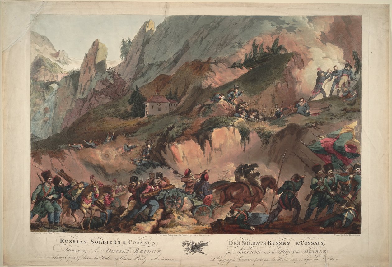 Armia rosyjska przekraczająca Diabelski Most w 1799, 1804 autorstwa Robert Carr Porter