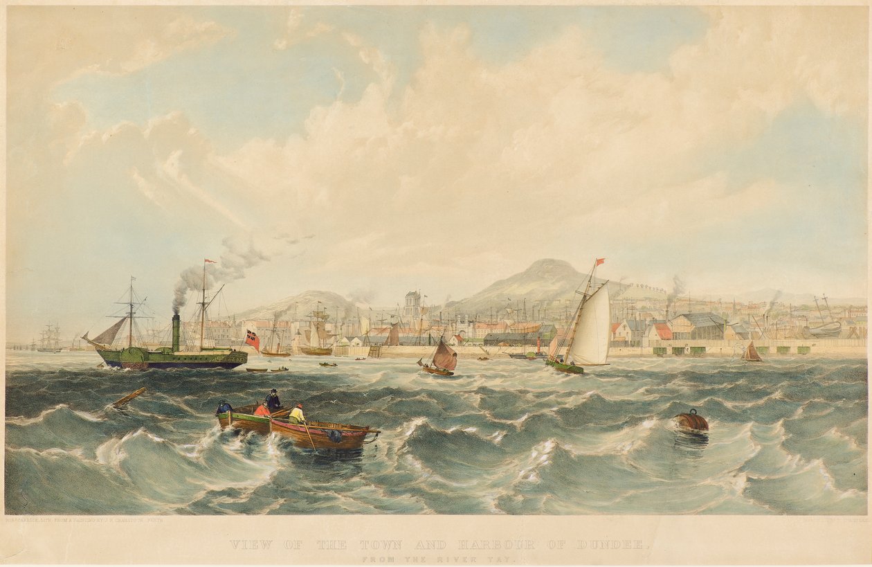 Widok miasta i portu Dundee, ok. 1850 (litografia) autorstwa Robert Carrick