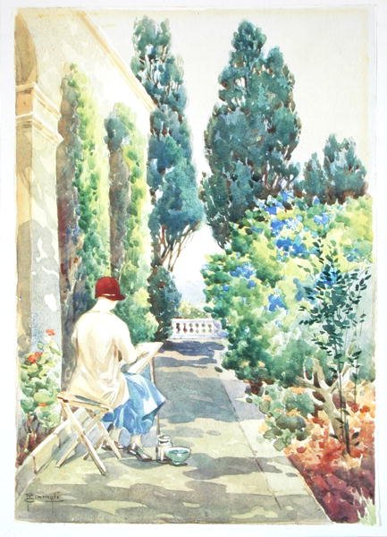 Cicely Nops Malarstwo w ogrodzie (akwarela na papierze) autorstwa Robert Caruana Dingli