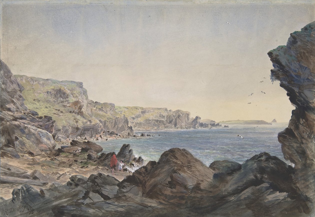 Foilhummerum Bay, Valentia, Patrząc w stronę morza z punktu, w którym kabel..., 1865-66. autorstwa Robert Charles Dudley