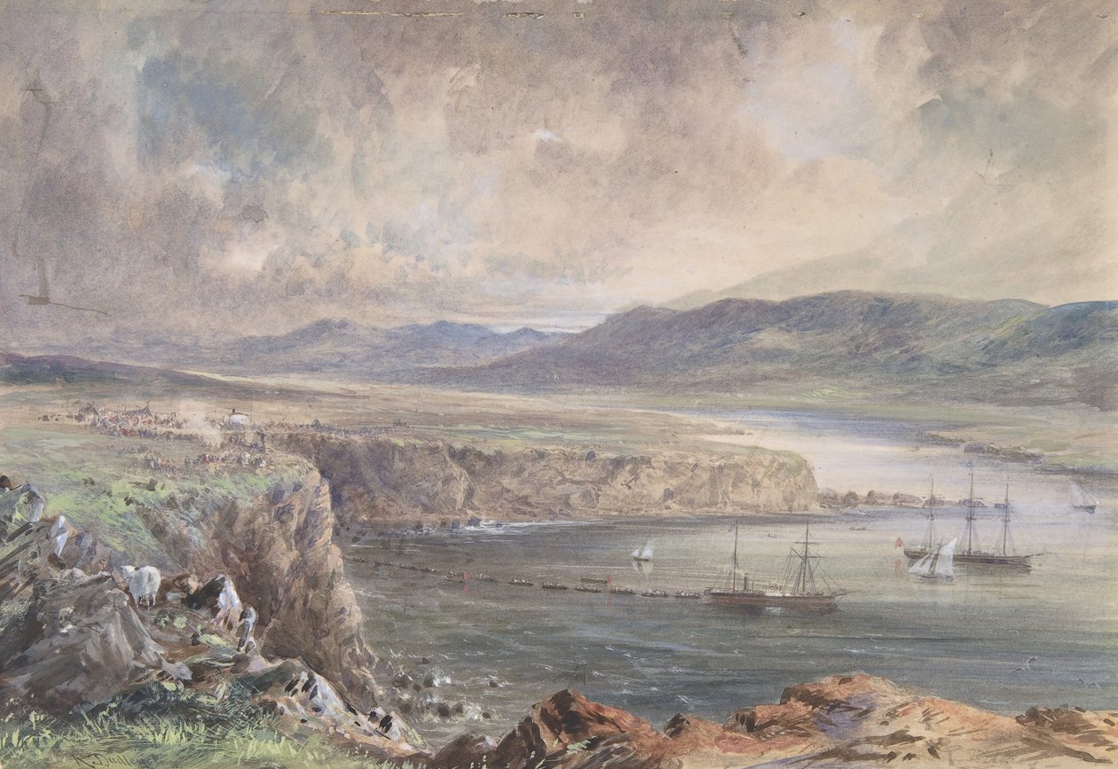 Foilhummerum Bay, Valentia, Patrząc z fortu Cromwell: The Caroline and Boats..., 1865-66. autorstwa Robert Charles Dudley