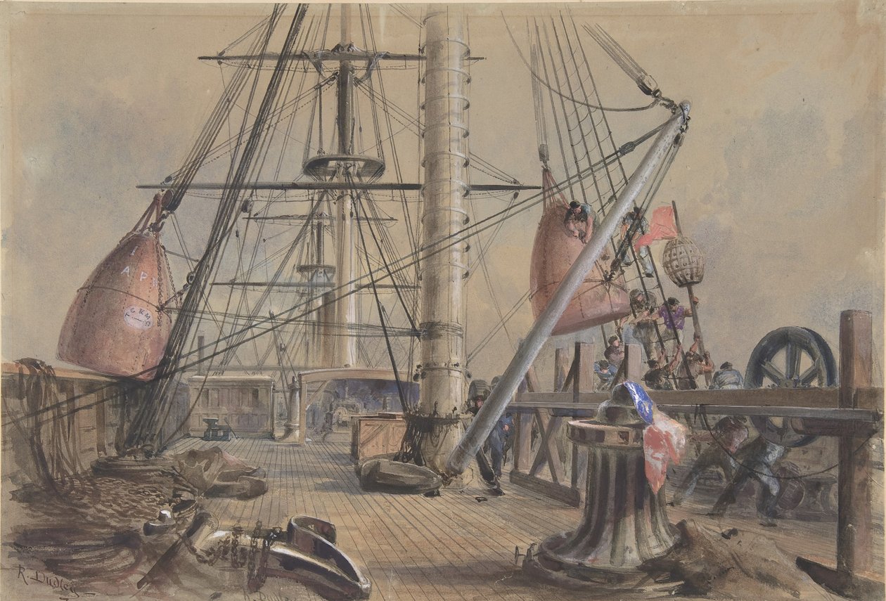 Wydostanie się z jednej z wielkich boj: Pokład Wielkiej Wschodniej Patrząc z..., 1865-66. autorstwa Robert Charles Dudley