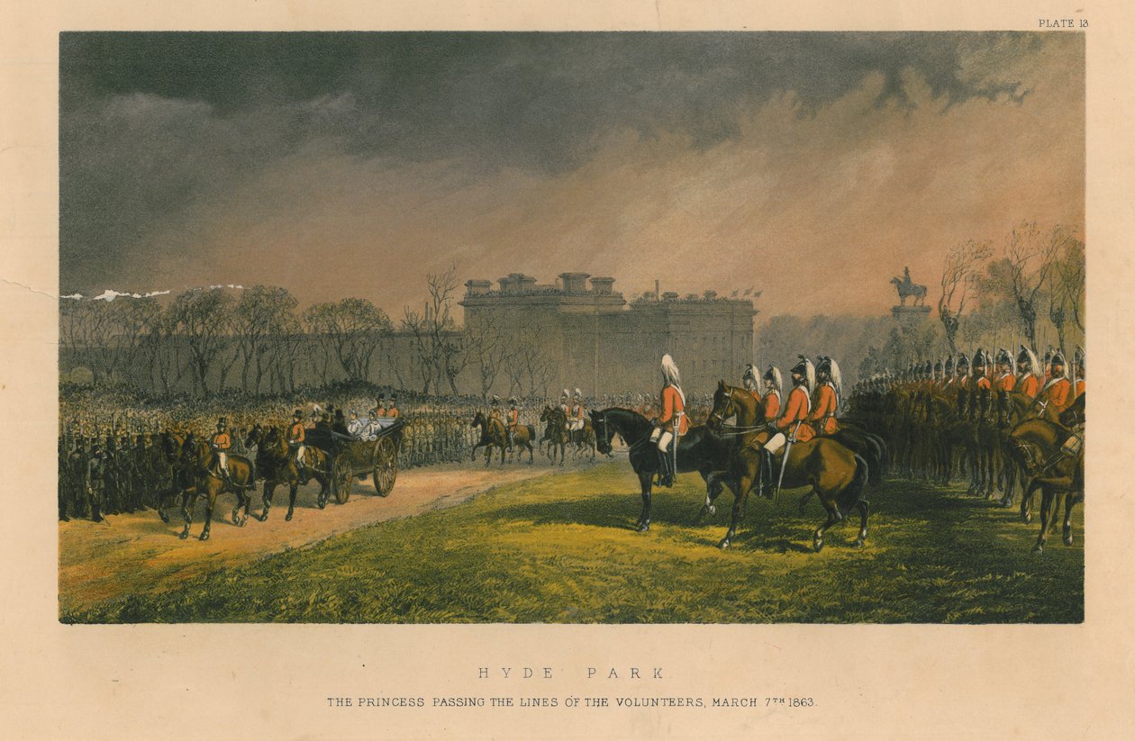 Hyde Park - księżniczka przechodząca linie ochotników, 7 marca 1863, 1863 autorstwa Robert Charles Dudley