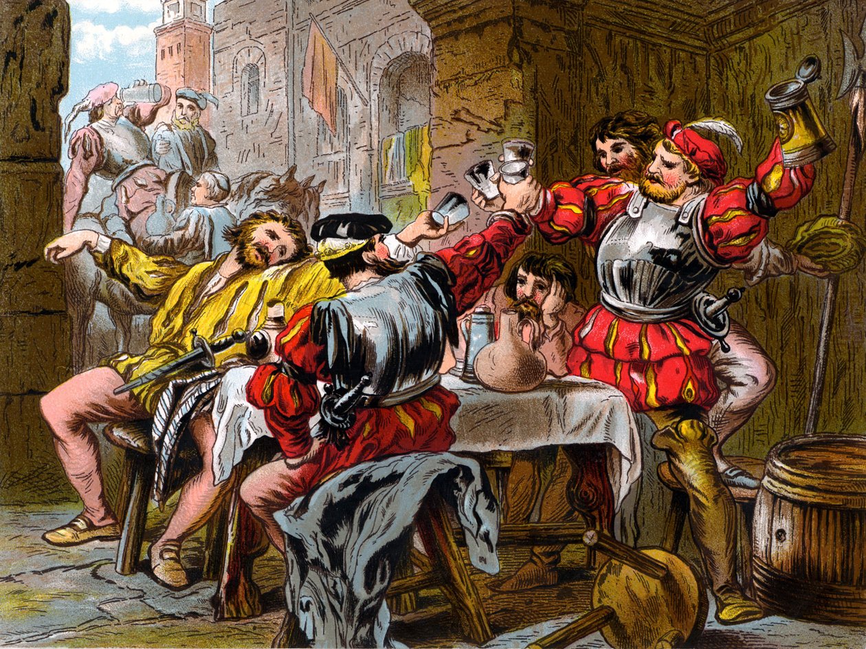 „Pozwól mi brzęczeć Canakinem” Otello, akt II. Scena II. (chromolitografia) autorstwa Robert Charles Dudley
