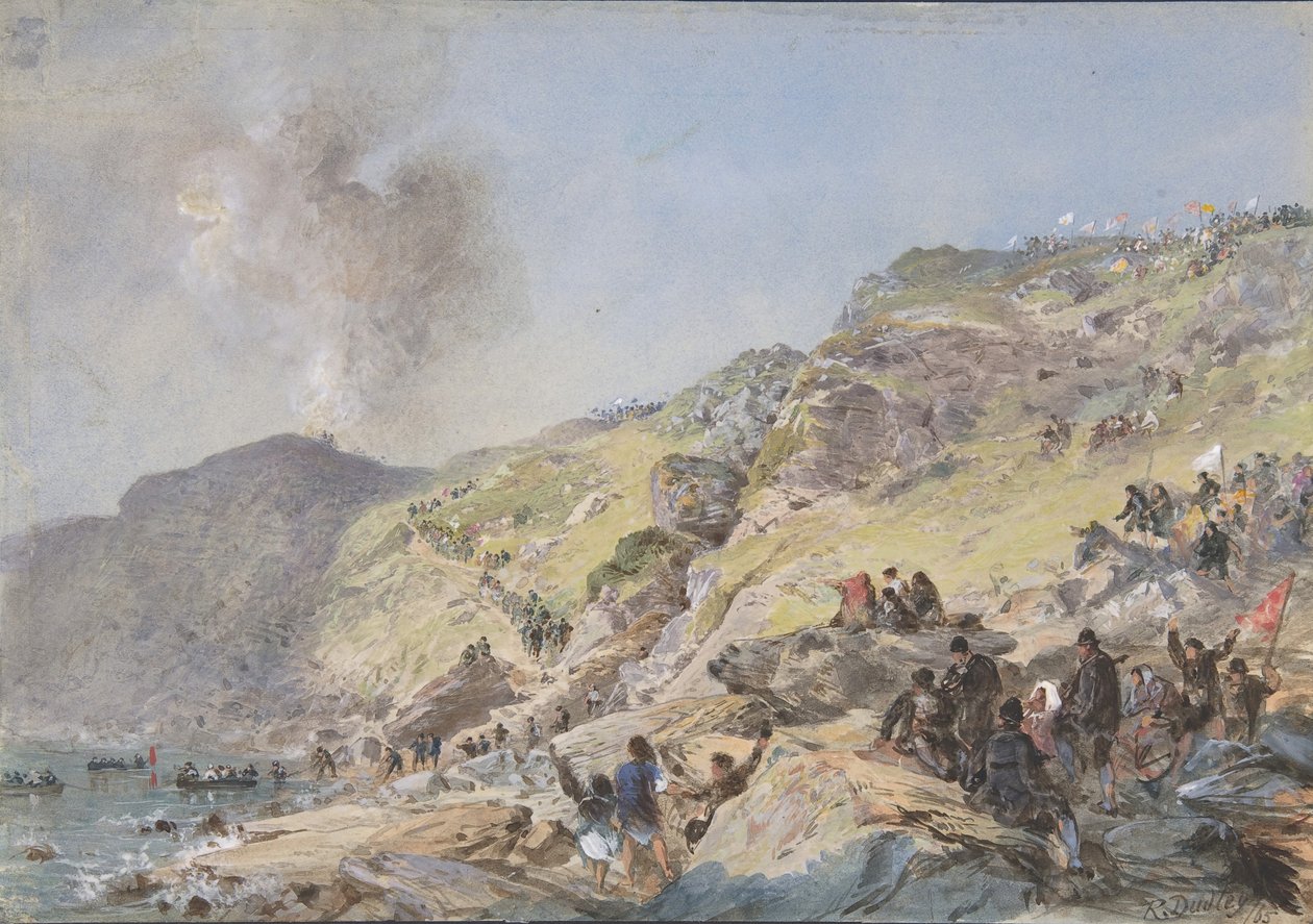 Klify, zatoka Foilhummerum, Valentia, punkt, w którym kończy się kabel…, 1865, 1865 autorstwa Robert Charles Dudley