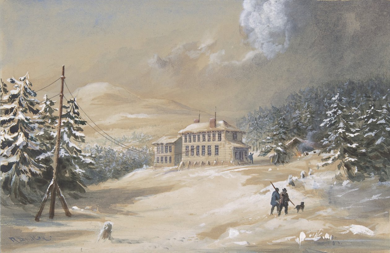 Trinity Bay, Nowa Fundlandia, Widok Zewnętrzny Domu Telegraficznego w latach 1857-1858, 1865-66. autorstwa Robert Charles Dudley