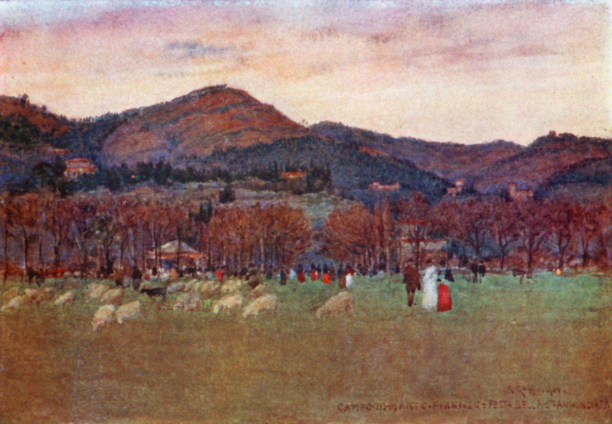 Z "Campo di Marte", Florencja, patrząc w kierunku Fiesole i Maiano (kolorowa litografia) autorstwa Robert Charles Goff