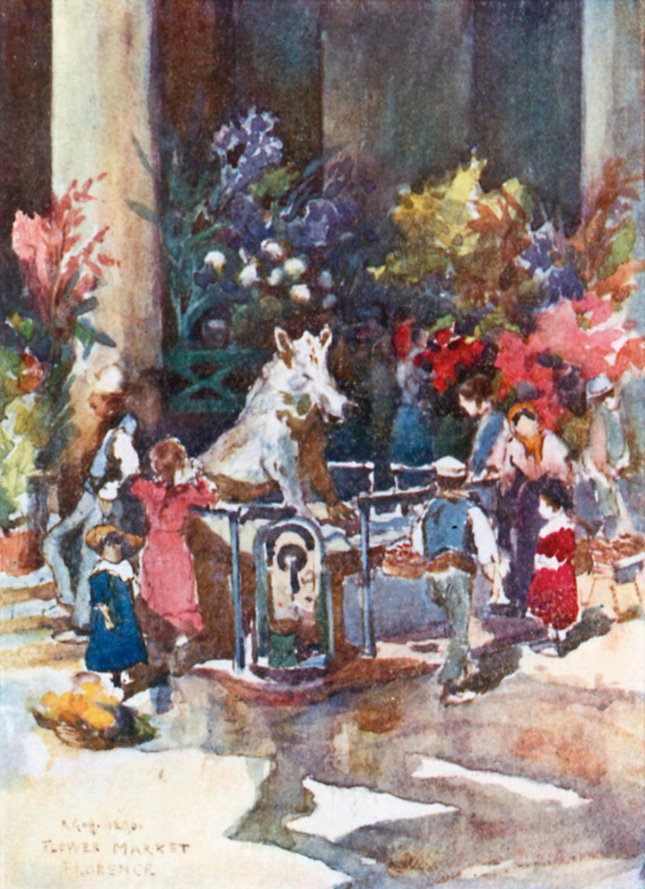 Brązowy dzik z Mercato Nuovo (kolorowa litografia) autorstwa Robert Charles Goff