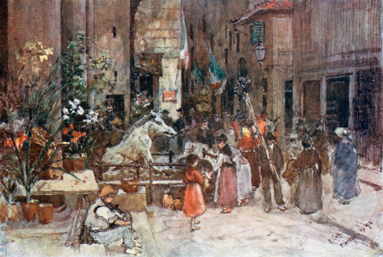 Mercato Nuovo w 1884 r. (kolorowa litografia) autorstwa Robert Charles Goff