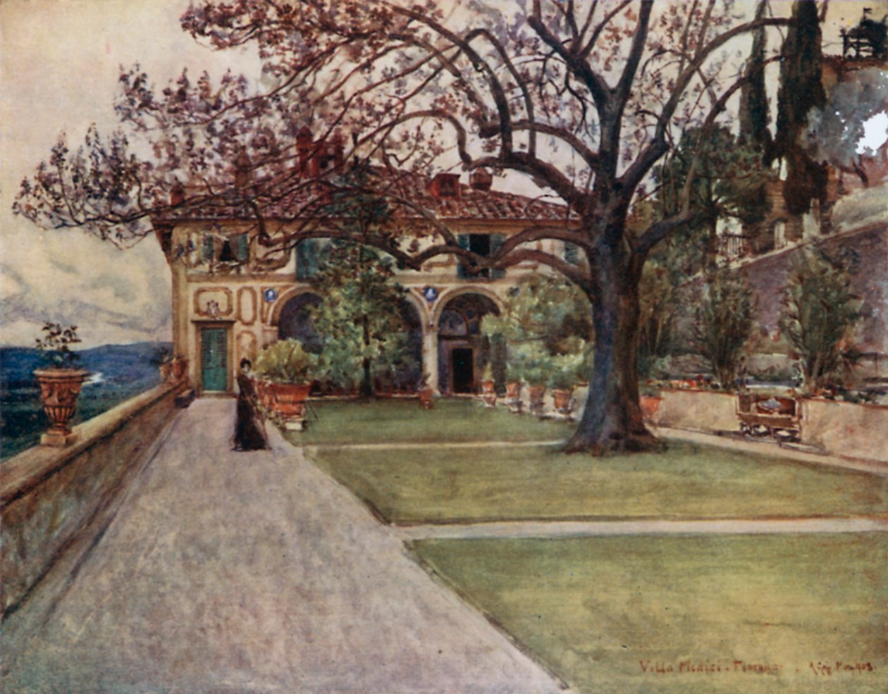 Willa Medyceuszy w Fiesole (kolorowa litografia) autorstwa Robert Charles Goff
