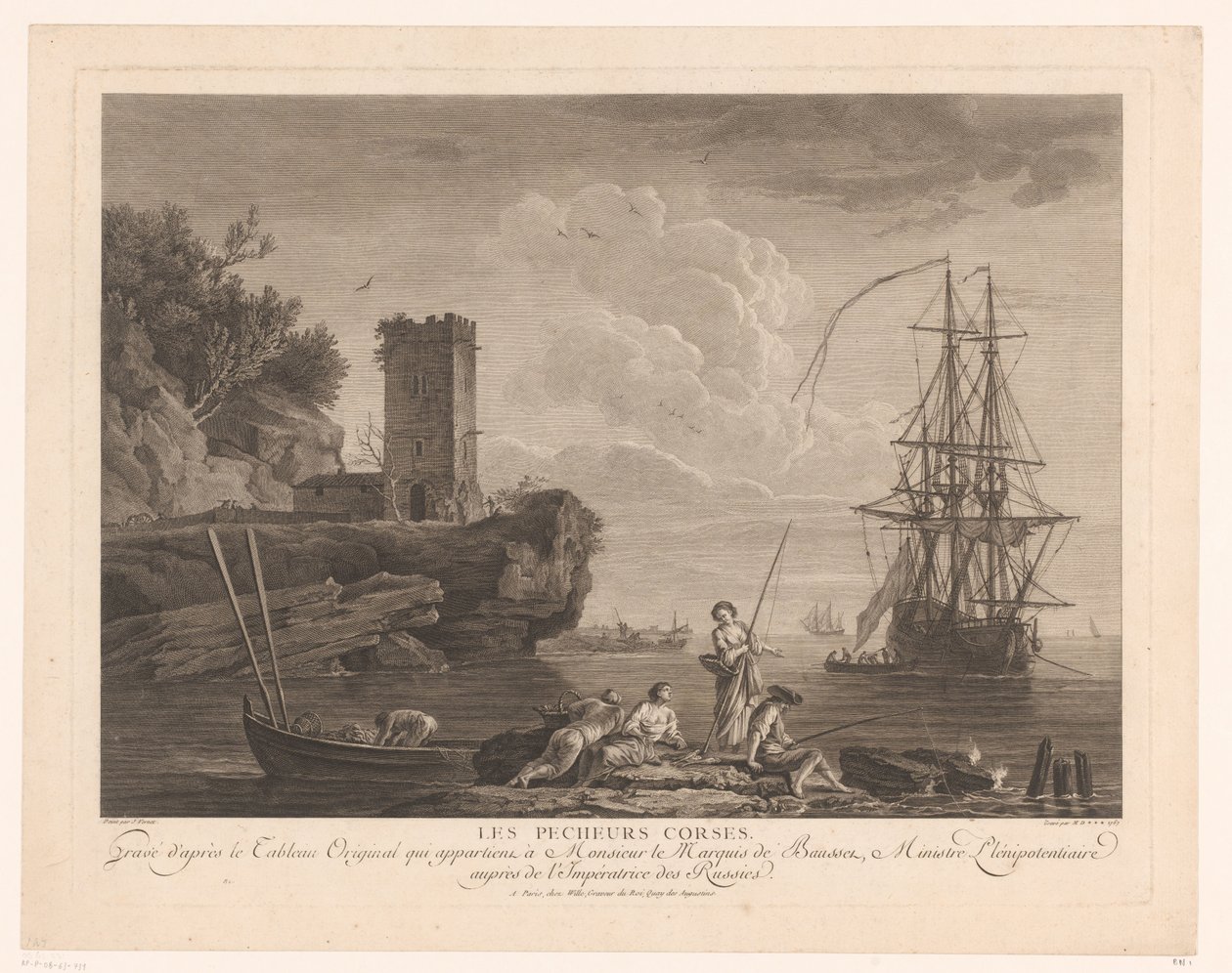 Widok na morze z rybakami Les pecheurs corses. autorstwa Robert Daudet (II) (attributed to)