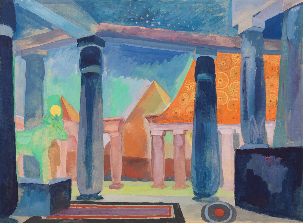 Scenografia dla Kleopatry, ok. 1918 (akwarela, gwasz, farba metaliczna i grafit na papierze) autorstwa Robert Delaunay