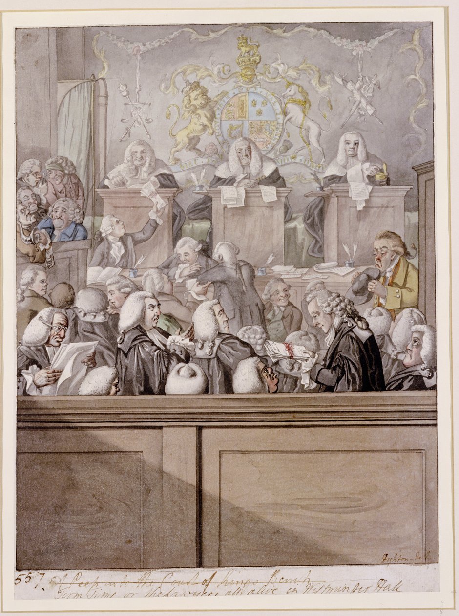 Czas semestru - czyli wszyscy żyjący prawnicy w Westminster Hall (ołówek i w/c na papierze) autorstwa Robert Dighton