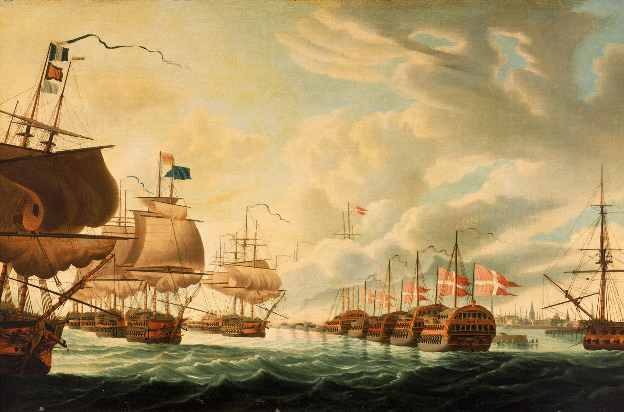 Bitwa pod Kopenhagą, 2 kwietnia 1801, początek XIX wieku (olej na płótnie) autorstwa Robert Dodd