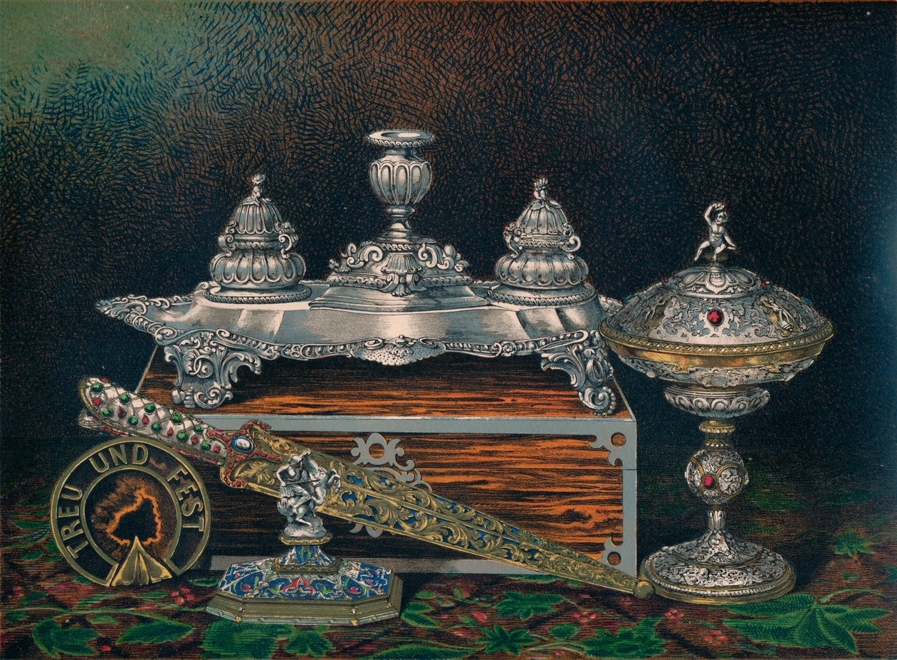 Kałamarz, gramatura papieru, nóż myśliwski lub sztylet, tazza w osłonie, gramatura papieru, 1863 autorstwa Robert Dudley