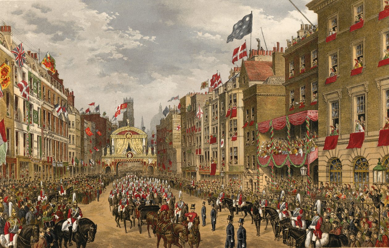 Temple Bar, Londyn, 7 marca 1863 r. (rycina) autorstwa Robert Dudley