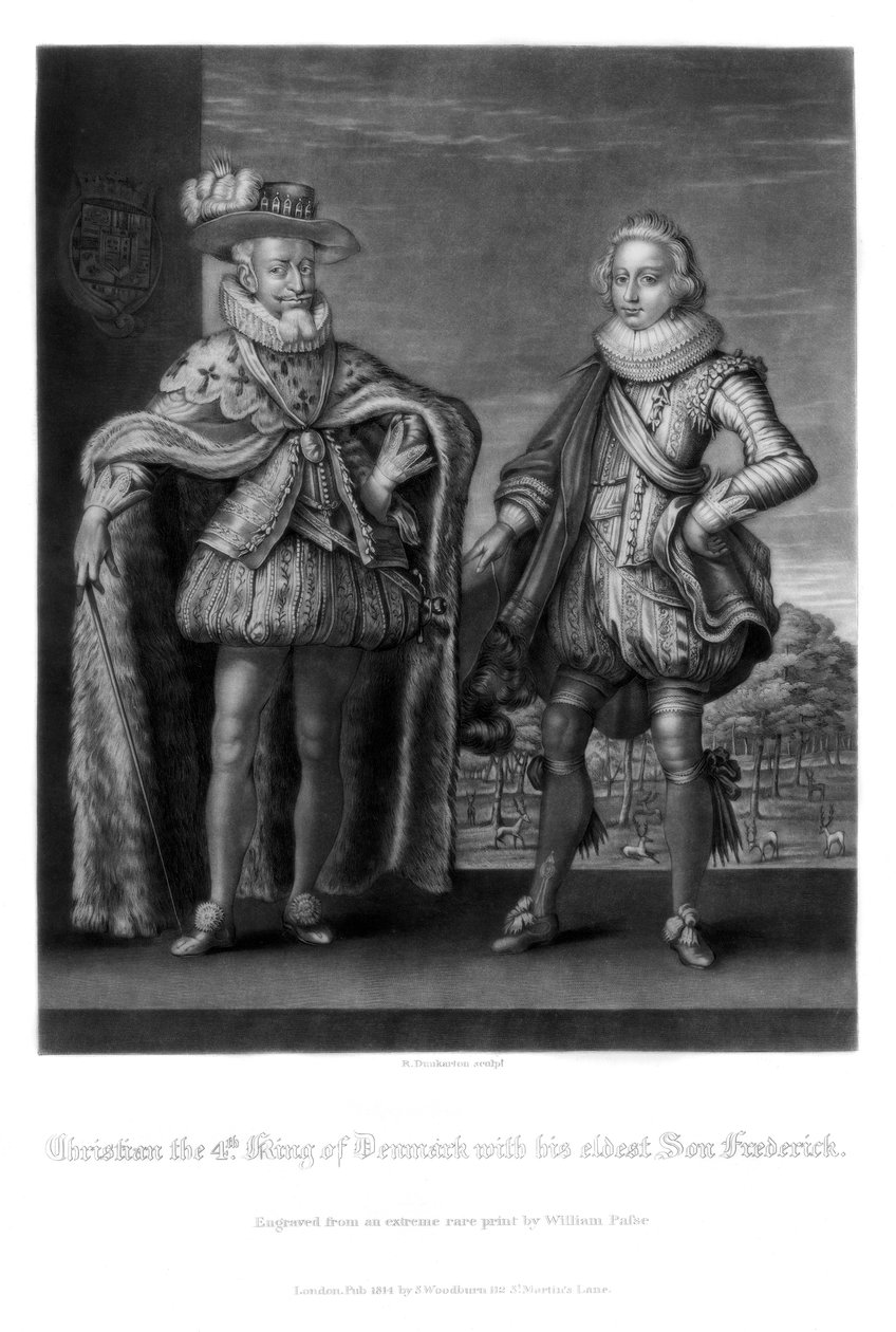 Christian IV, król Danii, ze swoim najstarszym synem Fryderykiem, 1816. autorstwa Robert Dunkarton