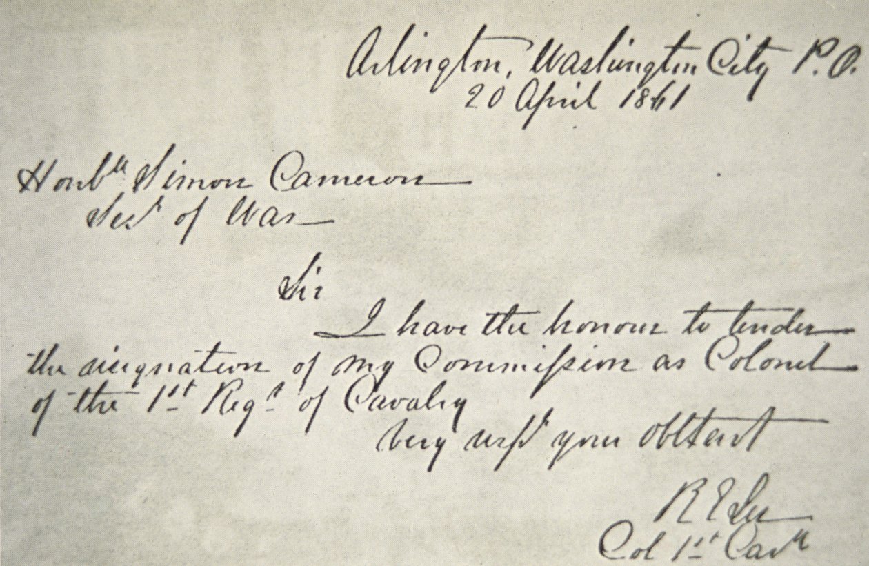 List Roberta E. Lee o rezygnacji z armii federalnej, 20 kwietnia autorstwa Robert E. Lee