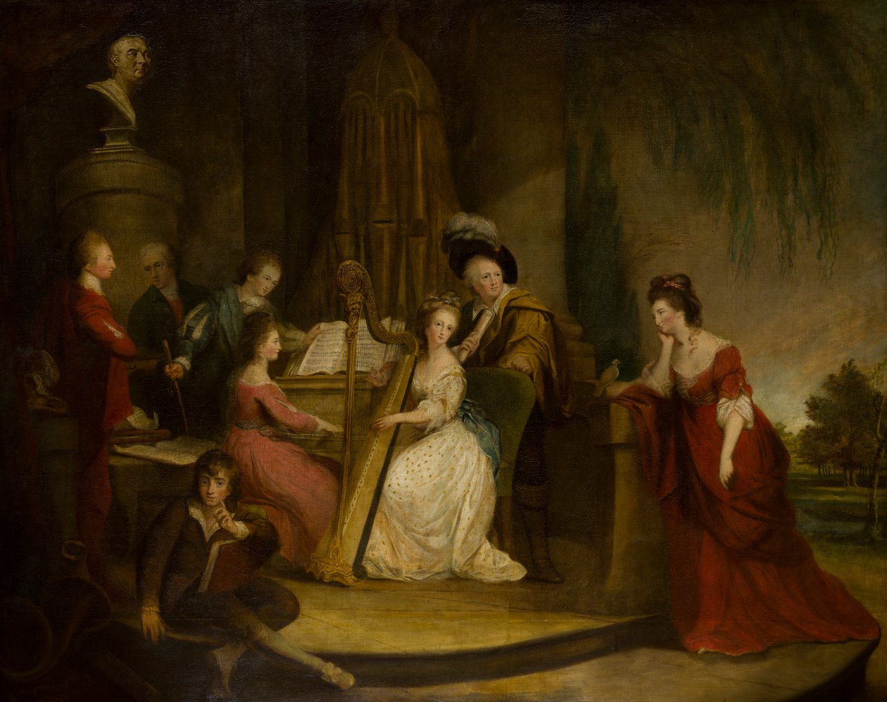 Sir Henry Bridgeman i jego rodzina tworząca muzykę pod popiersiem Haendla, ok. 1762-90 (olej na płótnie) autorstwa Robert Edge Pine