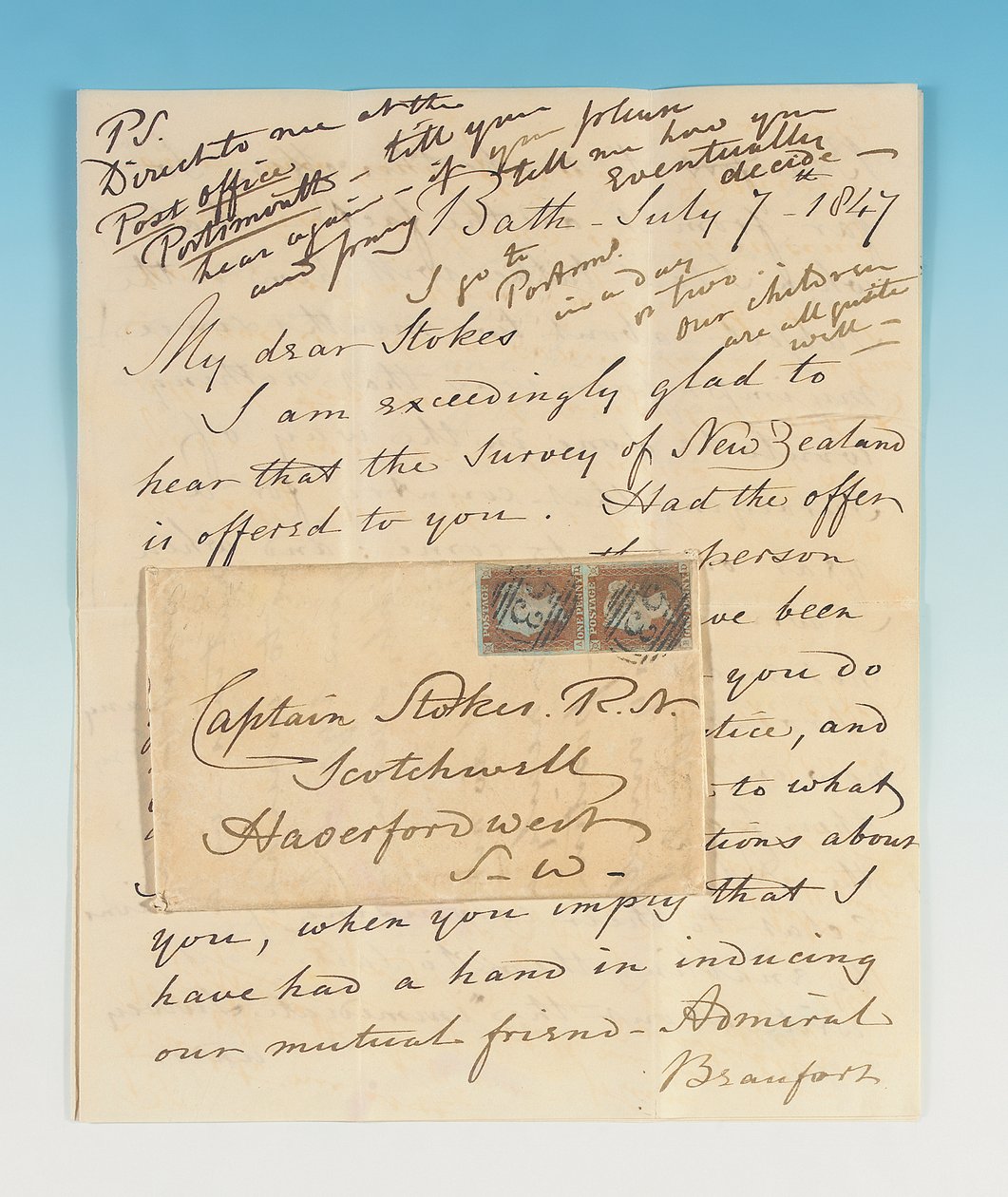 List z autografem podpisany do Johna Lort Stokesa, Bath, 7 lipca 1847 r. autorstwa Robert Fitzroy