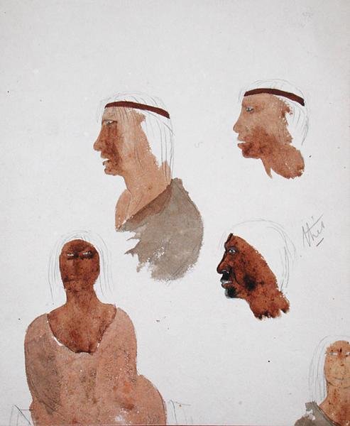 Typy fuegian, ok. 1832 (ołówek i akwarela na papierze) autorstwa Robert Fitzroy