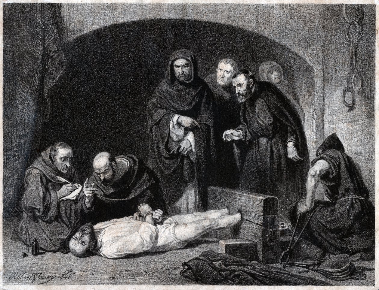 Inkwizycja w średniowieczu. (rytownictwo autorstwa Robert Fleury