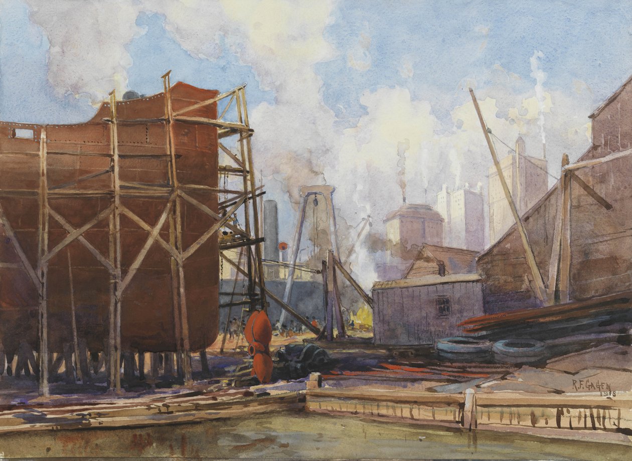 Toronto Shipbuilding, 1918 (wc na papierze) autorstwa Robert Ford Gagen