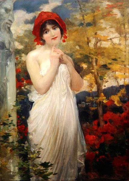 Dziewczyna z makami (olej na płótnie) autorstwa Robert Fowler