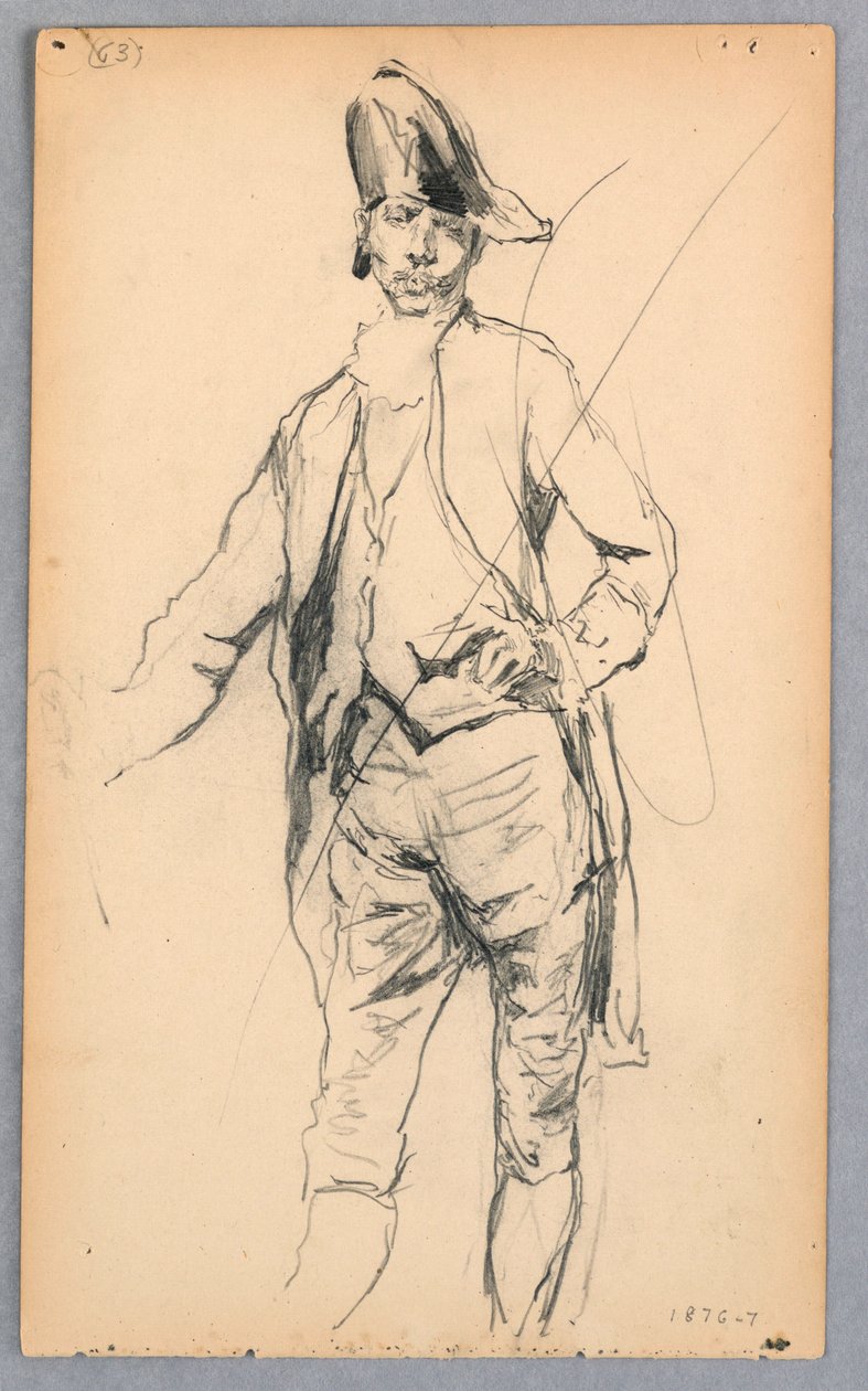 Rysunek, stojąca postać męska w siedemnastowiecznym kostiumie, 1876-77 autorstwa Robert Frederick Blum