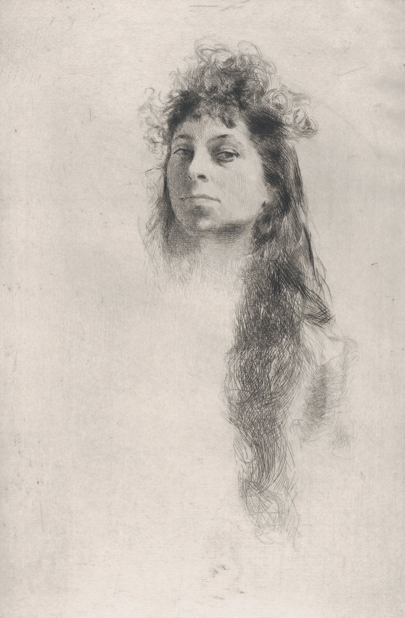 Głowa dziewczyny z długimi włosami,.n.d., nd.... autorstwa Robert Frederick Blum