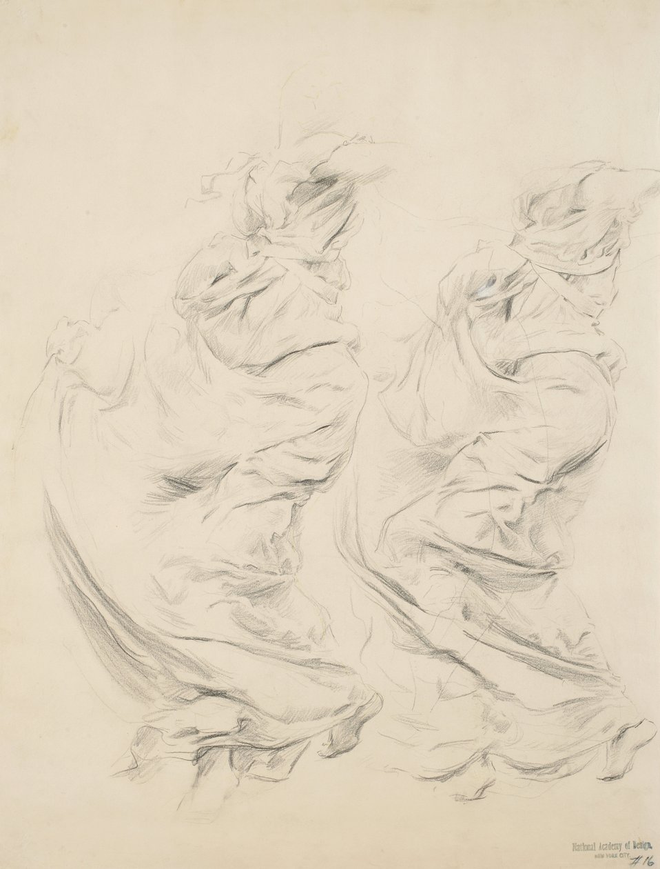 Szkic draperii prawdopodobnie do muralu Moods to Music, 1893-95 (grafitowo-żółty ołówek na jasnożółtym papierze) autorstwa Robert Frederick Blum