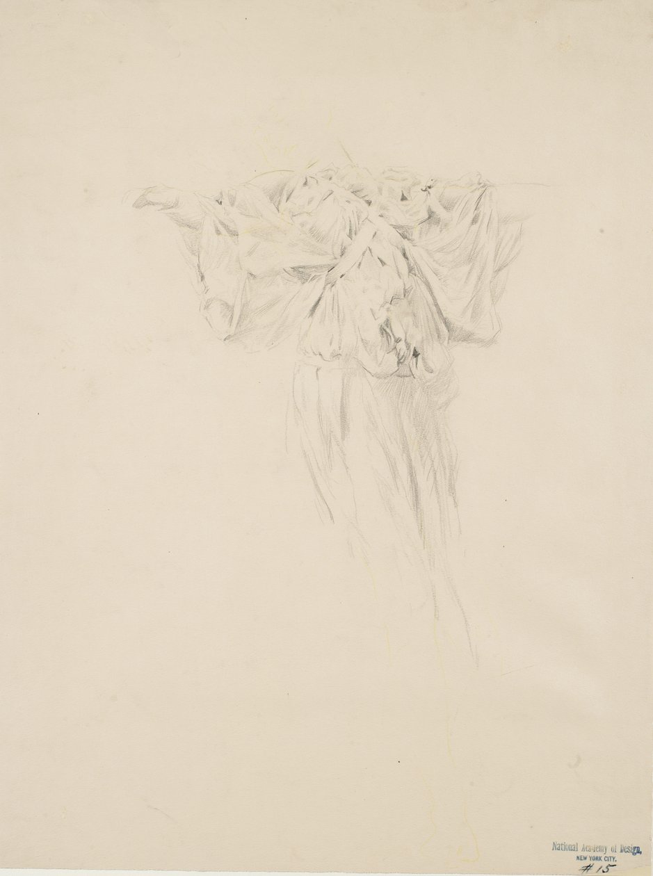 Studium draperii do muralu Moods to Music, 1893-95 (grafit z żółtym ołówkiem na jasnożółtym papierze) autorstwa Robert Frederick Blum