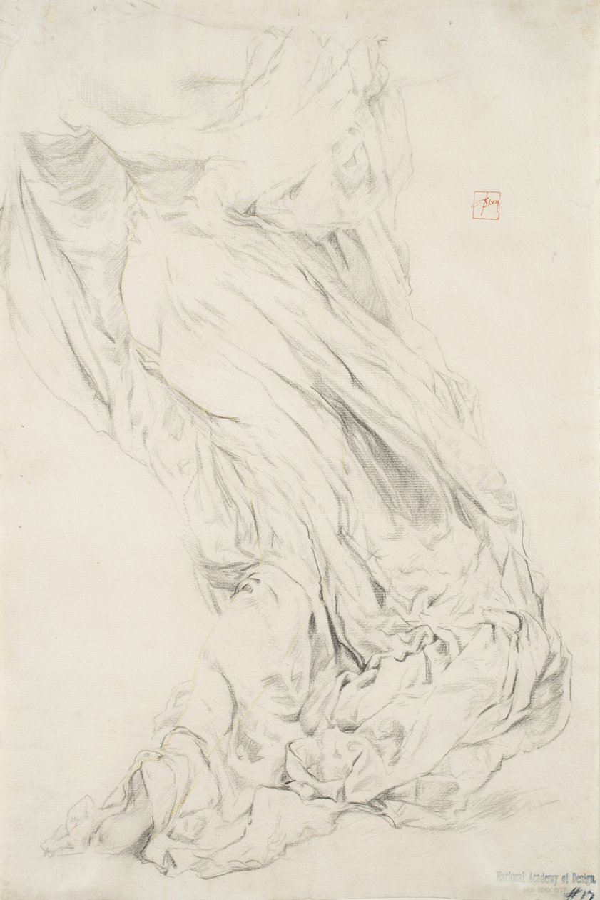 Studium draperii do muralu Moods to Music, 1893-95 (grafit z żółtym ołówkiem na kremowym papierze) autorstwa Robert Frederick Blum