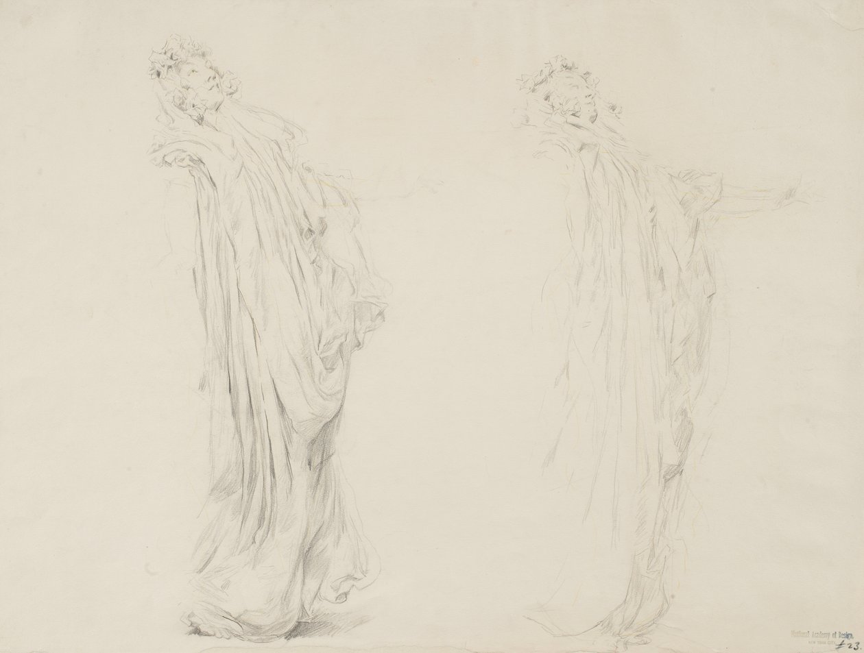Studium dwóch postaci kobiecych do muralu Moods to Music, 1893-95 (grafit z żółtym ołówkiem na kremowym papierze) autorstwa Robert Frederick Blum