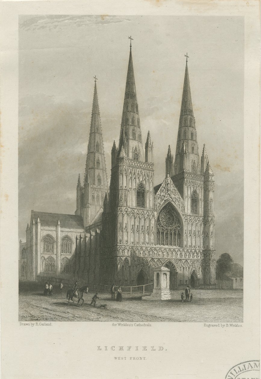 Katedra w Lichfield - Front Zachodni: staloryt, bd [c 1835-1842] (druk) autorstwa Robert Garland
