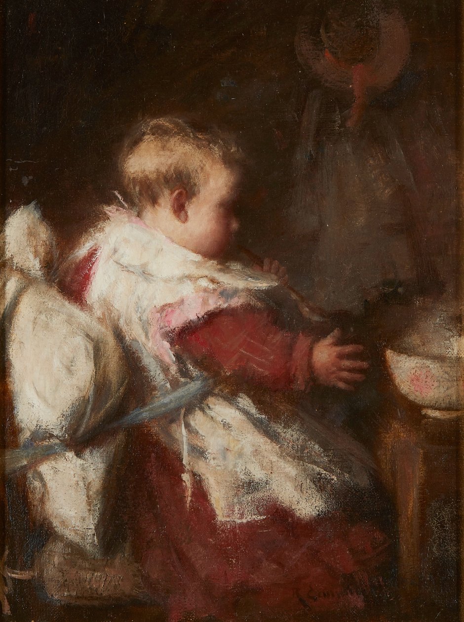 Śniadanie Dziecka (olej na płótnie) autorstwa Robert Gemmell Hutchison