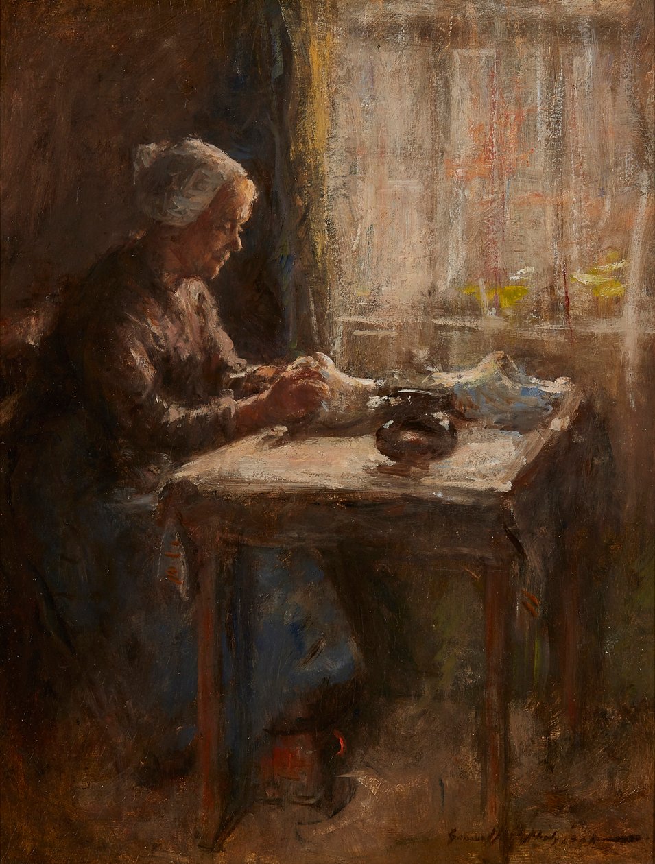 Przy oknie (olej na pokładzie) autorstwa Robert Gemmell Hutchison