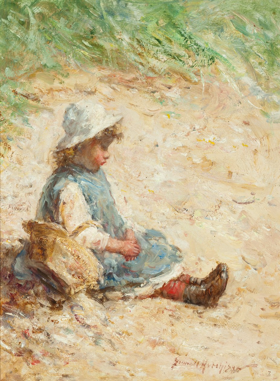 Na plaży (olej na panelu) autorstwa Robert Gemmell Hutchison