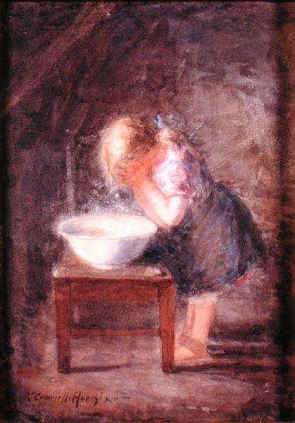 Poranne pranie, ok. 1900 (akwarela na papierze) autorstwa Robert Gemmell Hutchison