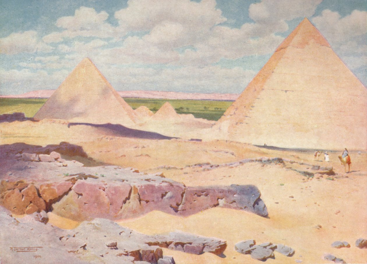 Piramidy w Gizie z pustyni, ok. 1880, 1904 autorstwa Robert George Talbot Kelly