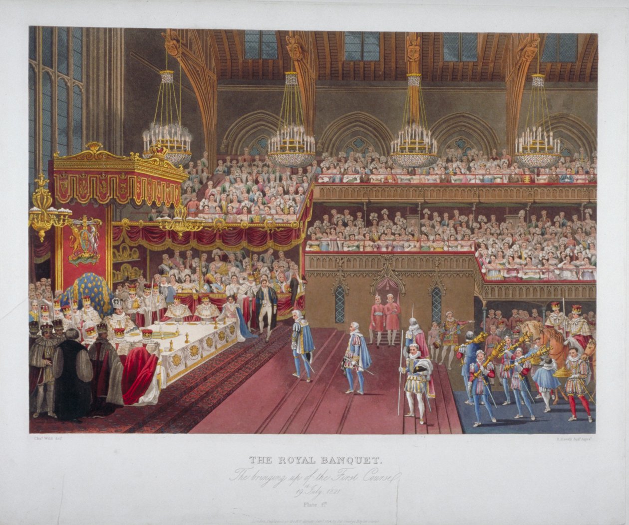 Bankiet koronacyjny króla Jerzego IV, Westminster Hall, Londyn, 1821 1824. autorstwa Robert Havell
