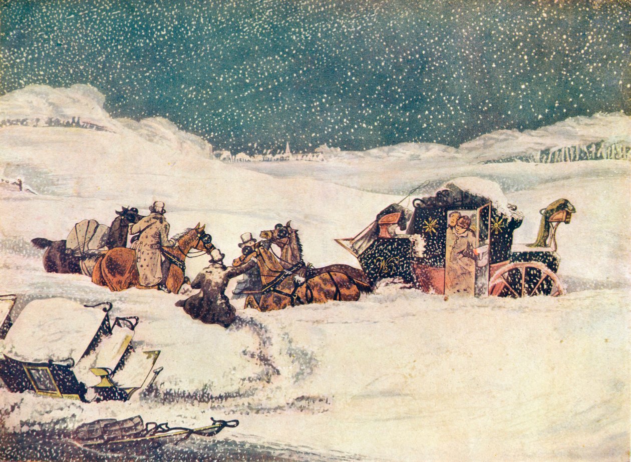 Birmingham Mail niedaleko Aylesbury, strażnik Banbury postępujący z torbami, 1837 1907 autorstwa Robert Havell